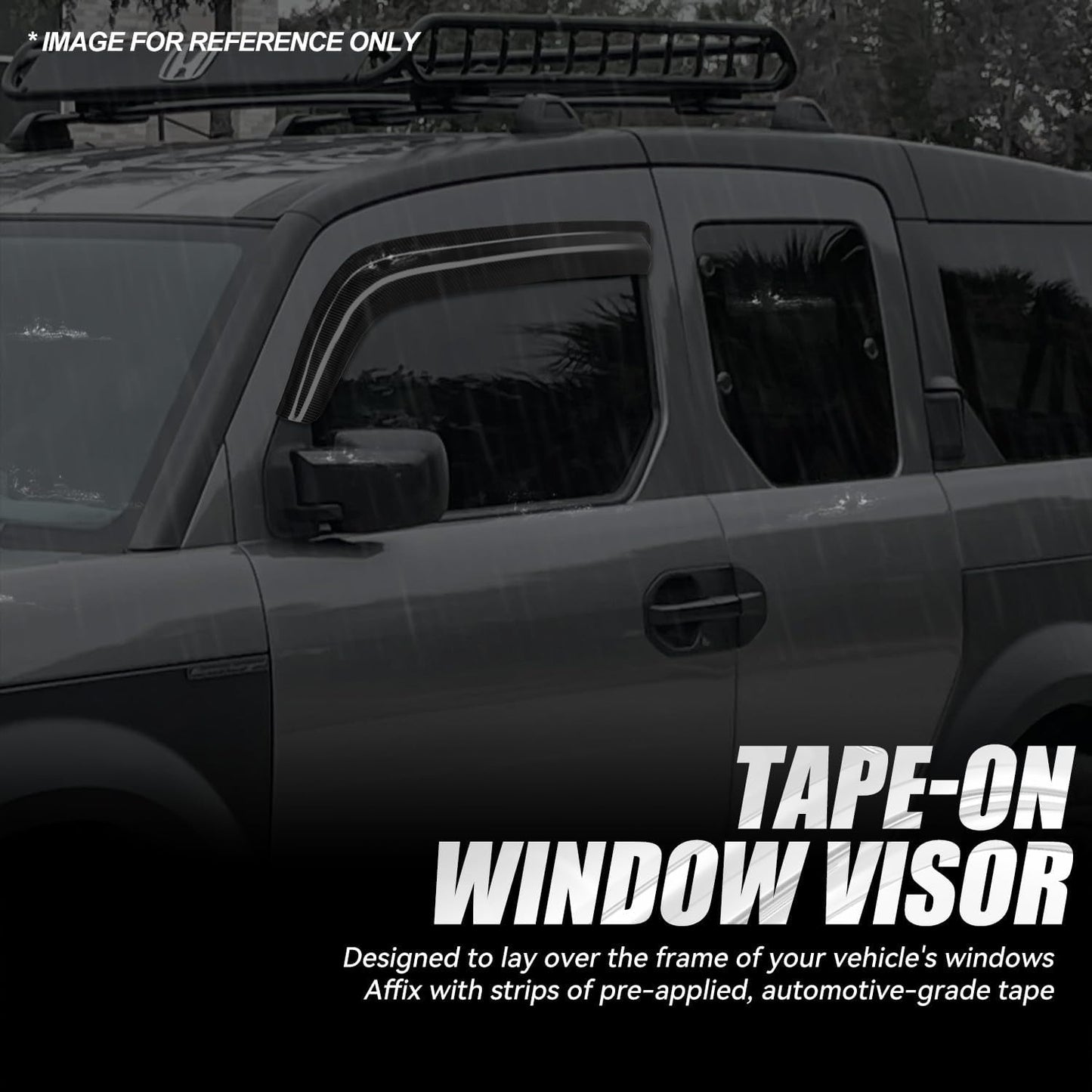 Auto Dynasty 4Pcs Carbon Fiber Pattern Window Visors Compatible with 2003-2011 Honda Element, Tape-On Front & Rear Window Deflectors, Glossy Dark Smoke