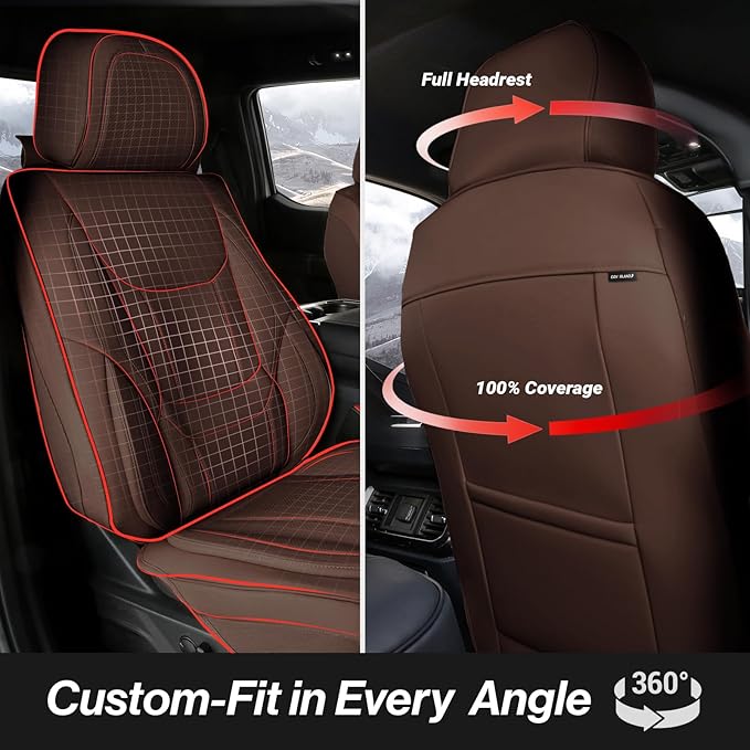 Coverland Custom Fit Car Seat Covers for Car Compatible with [Mustang, Fusion, Prius, Optima, TSX, MINI Cooper] Premium Waterproof Non-Slip Interior Seat Protector [Front Dark Brown- Size Chart A17]