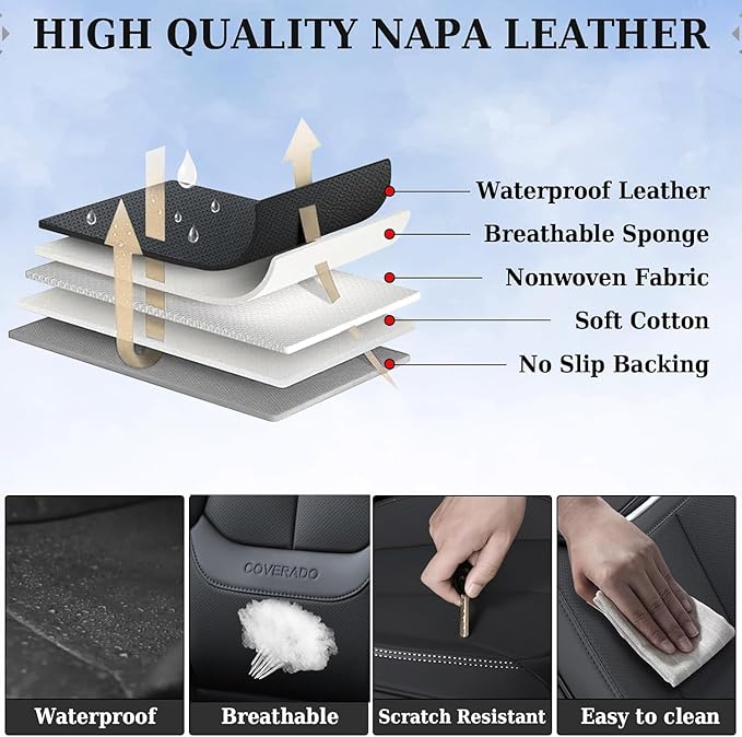 Coverado Seat Covers, Car Seat Covers Front Seats, Leather Seat Covers for Cars, Car Seat Protector Waterproof, Car Seat Cushion, Front Carseat Cover Universal Fit for Most Cars Gray-White