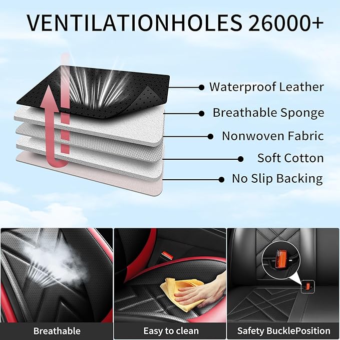 CX-30 Car Seat Covers Fit for Mazda CX-30 2020-2026, Full Coverage Premium Leather Waterproof Breathable Seat Covers, Automotive Seat Protectors, Airbag Compatible(Full Set Seats, Black & Red)