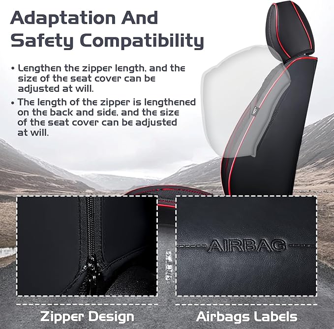 Truck Seat Covers for Chevy Silverado 1500 2007-2026, Waterproof Premium Leather Full Coverage Car Seat Cover, Muscle Sport Style Auto Interior Seat Cover Sets (Full Set/Black Red)