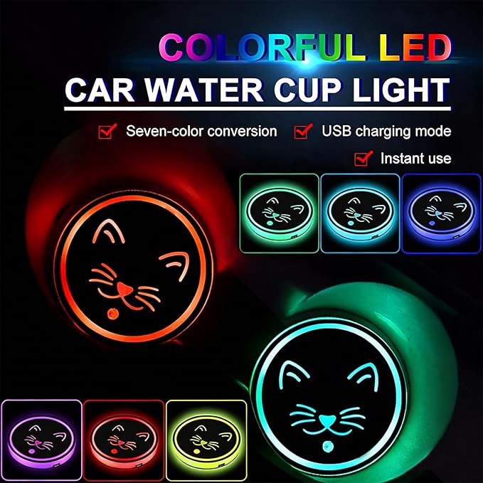 Spider Web LED Cup Holder Lights for Car,2Pcs LED Light Up Cup Holder Coasters with 7 Colors 3 Modes,Waterproof Interior Atmosphere Lamp,Car Decor Accessories Spider Gifts for Women Men