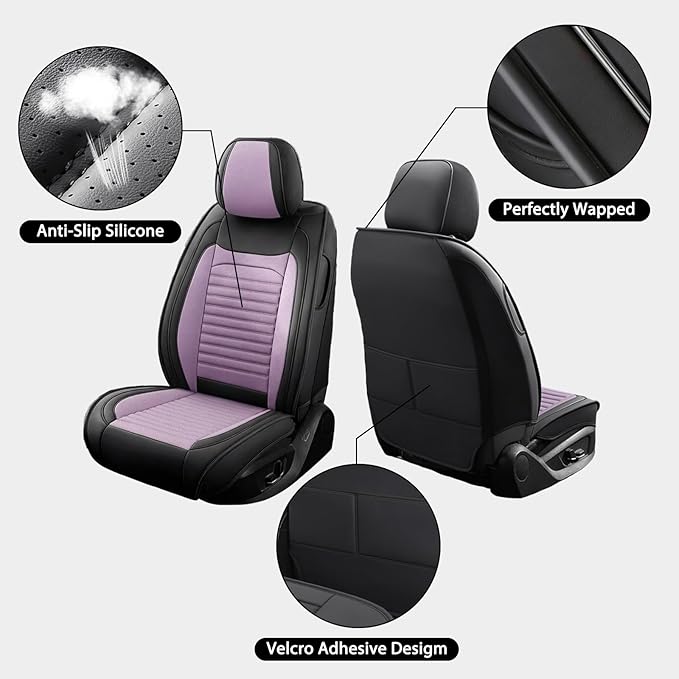 Car Seat Covers Full Set Fit for Toyota Matrix 2003-2014, Premium Faux Leather Car Seat Protector,Breathable Anti-Slip Full Wrapping Edge Seat Covers(Black&Purple,Full Set)