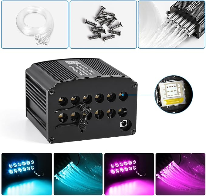 Car Starlight Headliner Kit, 4 Colors 32W Twinkle & Meteor Fiber Optic Ceiling Lights, 2 in 1 Light Engine 1200pcs*0.03in*13.1ft+240 RGBW Shooting Stars Lights for Car Roof Décor