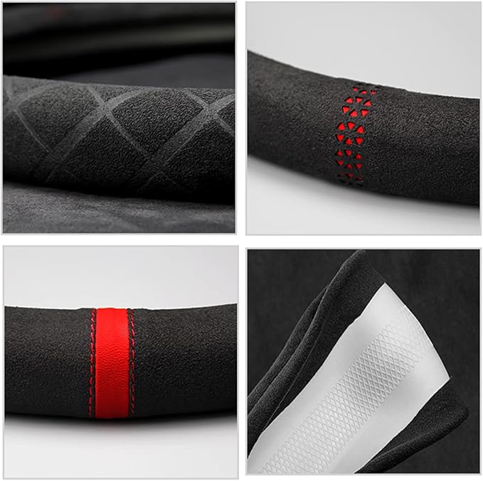 Suede Steering Wheel Cover,Compatible with Mini Cooper 2004-2007 Suede Leather Sport Non-Slip Wheel Cover Car Interior Accessories 14-14 1/4 inch for Man and Women