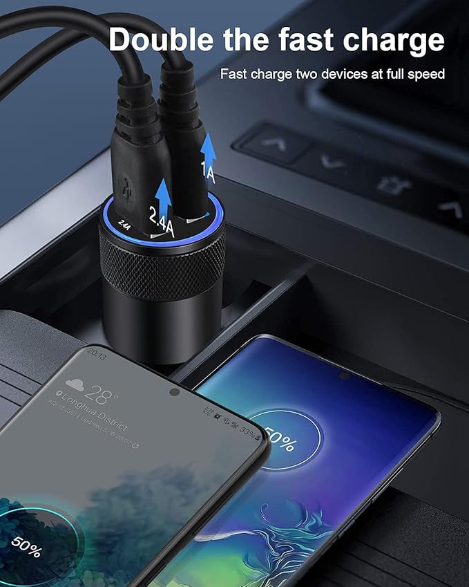 Car Charger, [2Pack/3.4a] Fast Charge Dual Port USB Cargador Carro Lighter Adapter for iPhone 15 14 13 12 11 Pro Max X XR XS 17 Plus 16, iPad, Samsung Galaxy S23 S22 S21 S25 Plus S7 j7 S10e S9 Note 8