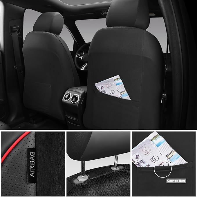 CAR PASS Comfortable 3D Foam Mesh Leather Car Seat Covers Full Sets, Air Cool Mesh Breathable Seat Covers for Car, Universal 5 Seats Fit for SUV Truck Sedan Automotive, Airbag Compatible,Black Red