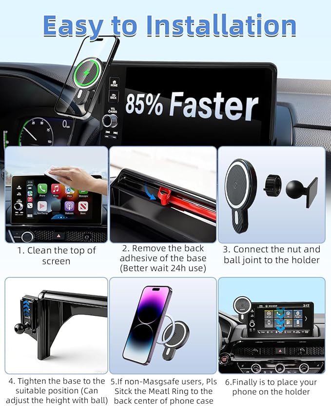 PZK Car Phone Holder for Toyota Highlander Hybrid Lmited/Platinum 2020-2024 2025 Accessories Only for 12.3-inch Screen Magnetic 15W Fast Wireless Charger Car Phone Mount (Not Fit 8-Inch L/LE/XLE)