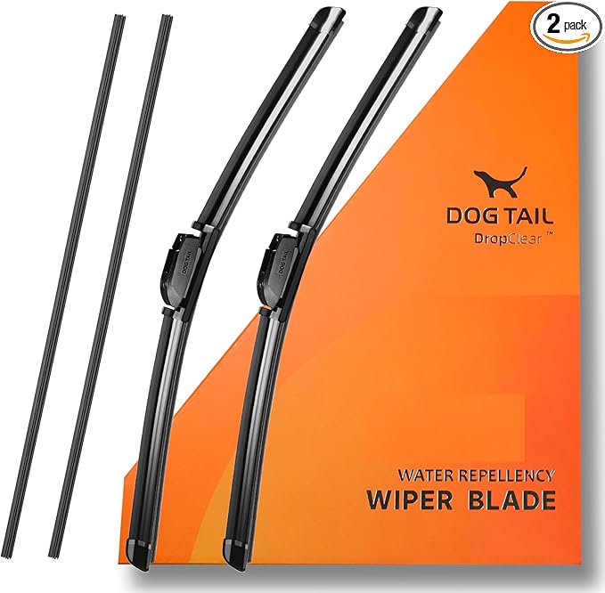 DOG TAIL Water Repellent Silicone Wiper Blades 26" 19" Set with Multiple Adapters and 2 Refills, Automotive Replacement Front Windshield Wiper Blades for My Car with Water Repellency Formula DropClear
