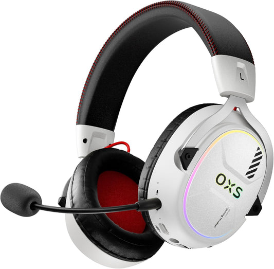 OXS Storm G2 Wireless Gaming Headsets, 7.1 Virtual Surround Sound, 3 EQ Modes, 2.4G Low Latency, 50mm Driver, 40H Playtime, RGB Light, Bluetooth 5.3, Compatible with PC, Console, Mobile, White