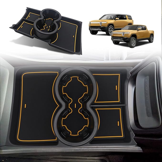 BestEvMod for Rivian R1T R1S Lower Center Console Organizer Tray Compatible with Rivian R1T R1S 2022 2023 2024 Fit 32oz Bottle Accessories(Yellow)