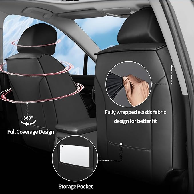 Fit RAV4 Car Seat Covers Set for Toyota RAV4 2019-2024 2025 LE XLE XLE Premium Limited Automotive Cushion Protector Replacement,Compatible with Airbag. Waterproof Faux Leather(Full Set, Black)