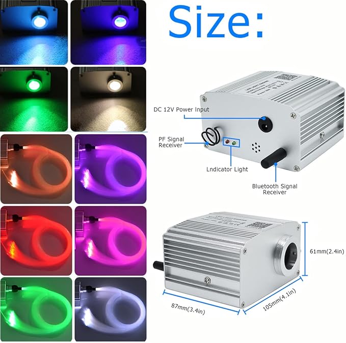 AZIMOM 10W Twinkle Bluetooth RGBW LED Fiber Optic Star Ceiling Light Kit 300pcs 0.75mm 9.8ft Sensory Music Mode APP Remote Control for Indoor Car Interior Decoration
