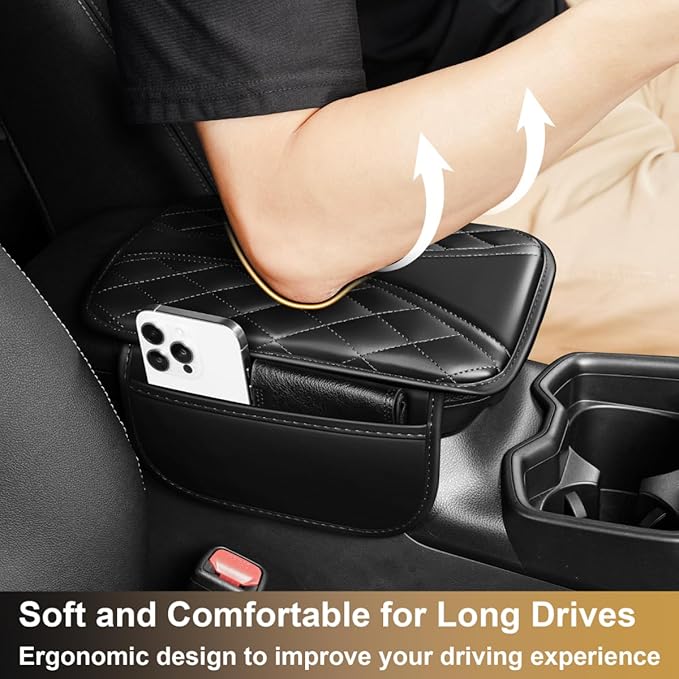 Center Console Cover Fit for Highlander Scratch & Wear Resistant Waterproof Middle Console Cover with 2 Storage Bags(Black)
