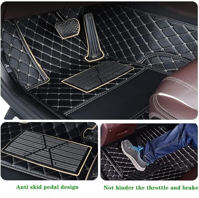 Custom Making Car Floor Mats Protection Pads for 99% Sedan/Coupe/Hatchback/SUV/Pickup Men Women Car Floor Mats Coverage Pads Anti-Slip Leather Floor Lining (Light Brown+Black Beige)