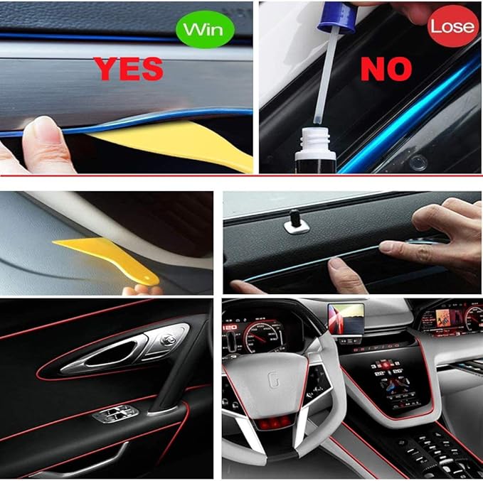 MaxLax White EL Wire Car Interior LED Kit - 16.4ft Flexible neon-Style Wire with 12V Fused Power Supply. Features 6mm Reinforced Edge for Easy auto Installation