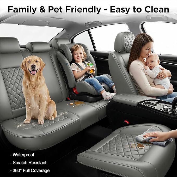 Fit RDX Car Seat Covers for Acura RDX 2010-2025 2026 - Premium Leather, Waterproof, All-Weather, Airbag Compatible, Anti-Slip, Breathable, Easy Install, Seat Protectors, Full Set, Gray