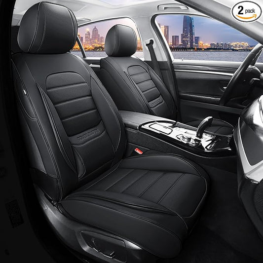 Front Car Seat Covers, 2Pcs Universal Leather Seat Covers for Cars, Full Coverage Waterproof Automotive Seat Covers, Breathable Front Seat Covers for Most Trucks, SUVs, Sedans, Black