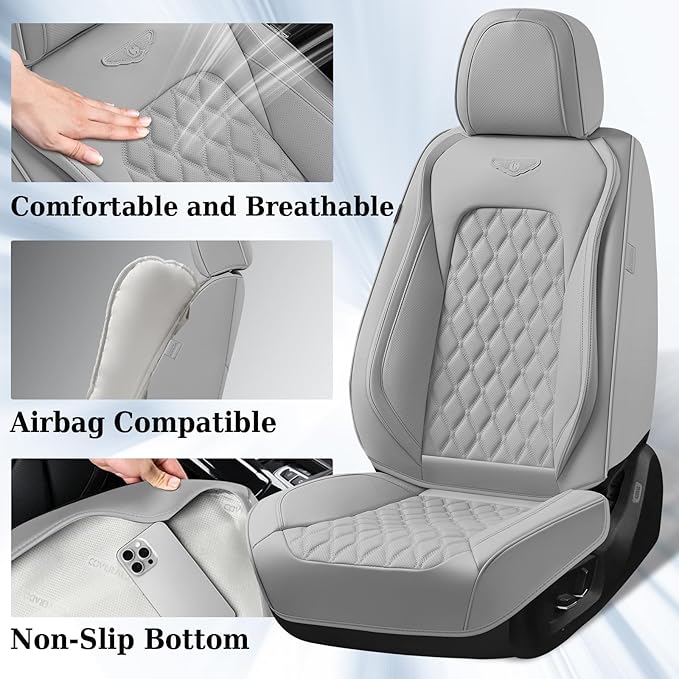 Coverado Front Seat Covers, Waterproof Nappa Leather Dust-Proof Protectors, Universal Fit for Most Vehicles, Anti-Scratch Seat Covers for Sedans, SUVs, Pickup Trucks – Gray