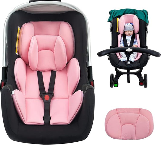 Infant Car Seat Insert with Extra Headrest for Preemie to Newborn, Thickened Baby Car Seat Head Support for Girls Boys, Adjustable Baby Car Seat Cushion with Filled Natural Spong