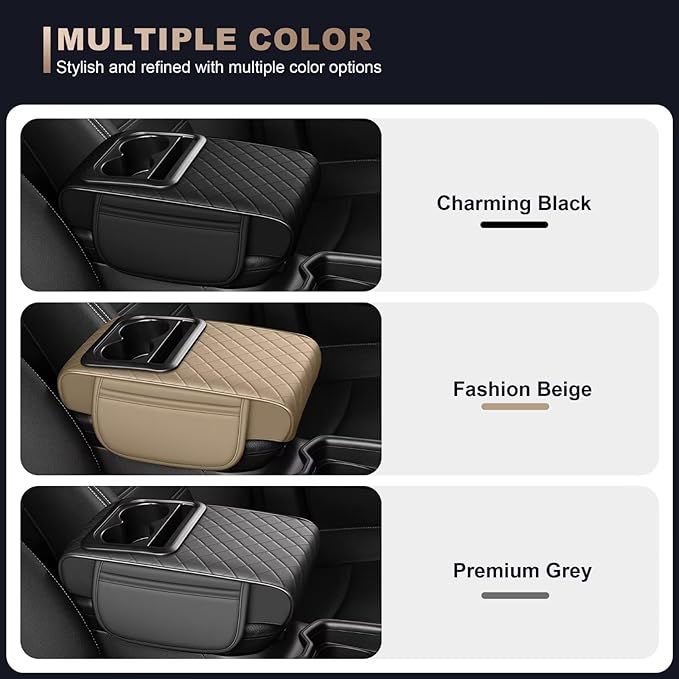 Center Console Cover Fit for RAV4 Faux Leather Car Armrest Cushion with Storage Bags, Cup Holder ＆ Phone Storage Multifunctional Middle Console Cover(Black)