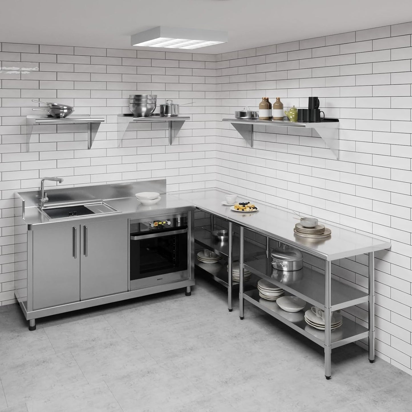 AmGood 48" Long X 14" Deep Stainless Steel Wall Shelf | NSF Certified | Appliance & Equipment Metal Shelving | Kitchen, Restaurant, Garage, Laundry, Utility Room