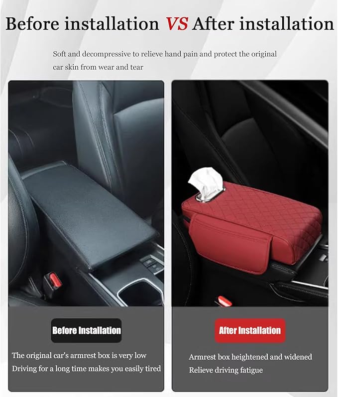 Car Center Console Cover for Fiat 500L (Type 330) 2012-2021, Leather Car Arm Rest Cover, Car Armrest Cushion with 2 Storage Bags Car Center Console Armrest Pad, G Yellow