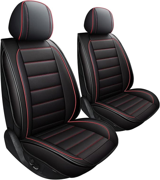 CAPITAUTO Leather Car Seat Covers, Waterproof Faux Leatherette Cushion Cover for Cars SUV Pick-up Truck Universal Fit Set for Auto Interior Accessories(2 Front Red&Black)