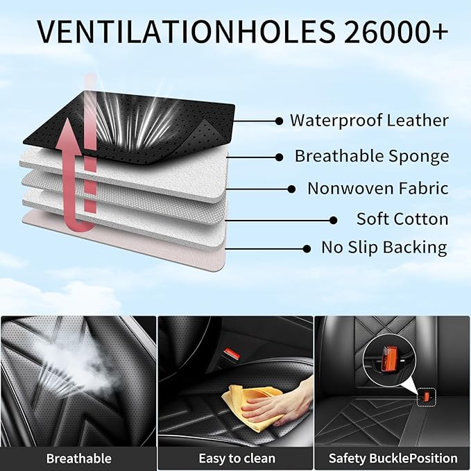 CX-30 Car Seat Covers Custom Fit for Mazda CX-30 2020-2026, Full Coverage Premium Leather Waterproof Breathable Seat Covers, Automotive Seat Protectors, Airbag Compatible(Full Set Seats, Black)