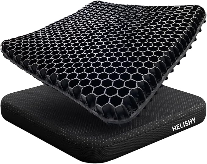 Gel Wheelchair Seat Cushion for Long Sitting - Cooling Office Chair Cushion for Sciatica, Back, Pressure Sore, Tailbone Pain Relief - Soft & Breathable Butt Pillow with Non-Slip Cover for Wheelchair