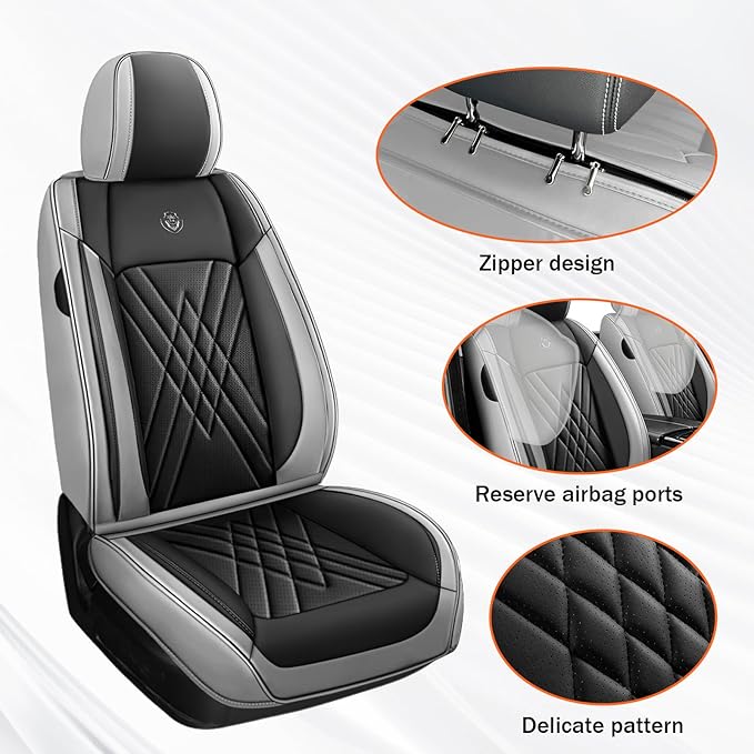 Car Seat Covers Compatible with Toyota Camry 2012-2026 Durable Waterproof Automotive Seat Covers Stretchable Fabric Material, Airbag Compatibility, Premium Nappa Leather(Black Gray, 2 Pcs Front)