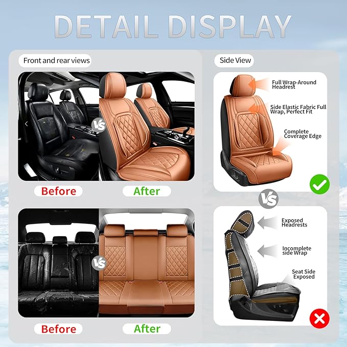Fit Tucson Car Seat Covers Compatible with Hyundai Tucson 2010-2024 2026, Premium Leather Breathable, Wear Resistant, Airbag Compatible, All-Weather Protection & Full Coverage, Full Set Brown