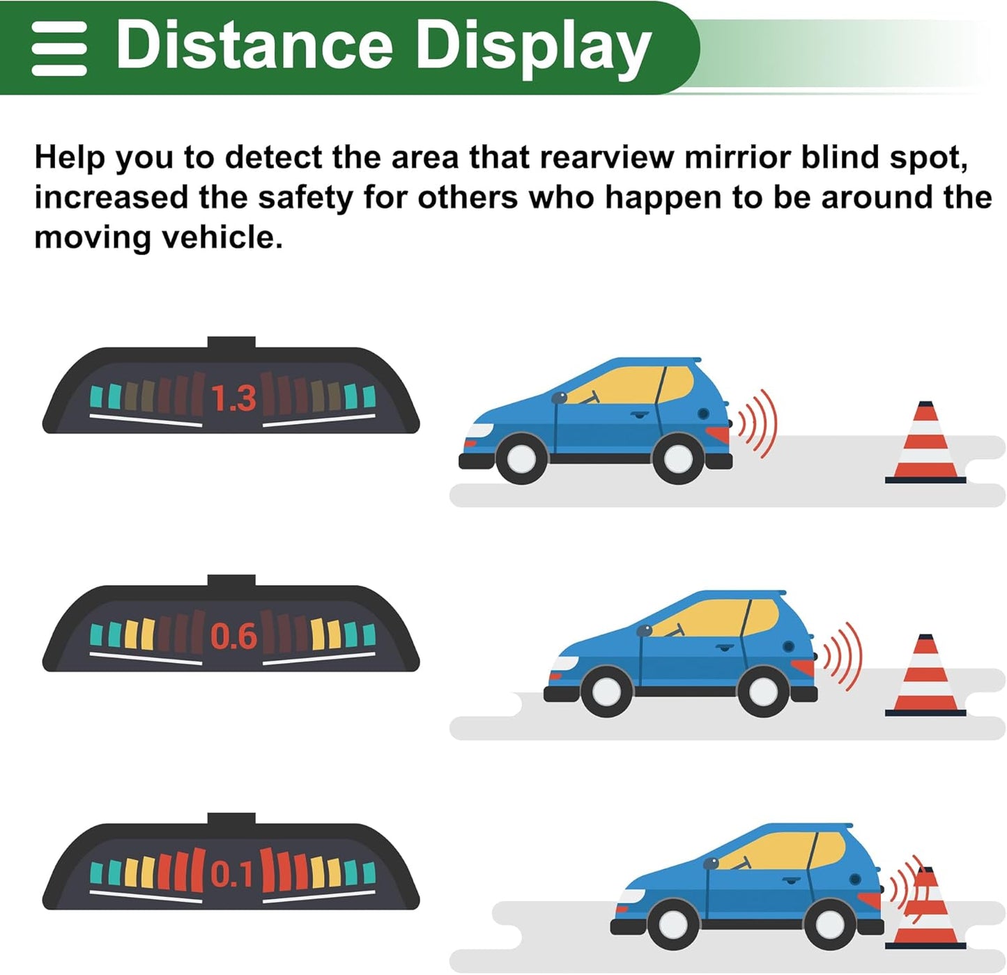 Motoforti Universal Car Auto Vehicle Reverse Backup Radar System Reverse Parking Sensors Alarm Buzzer Reminder Distance Detection Gray 4Parking Sensors