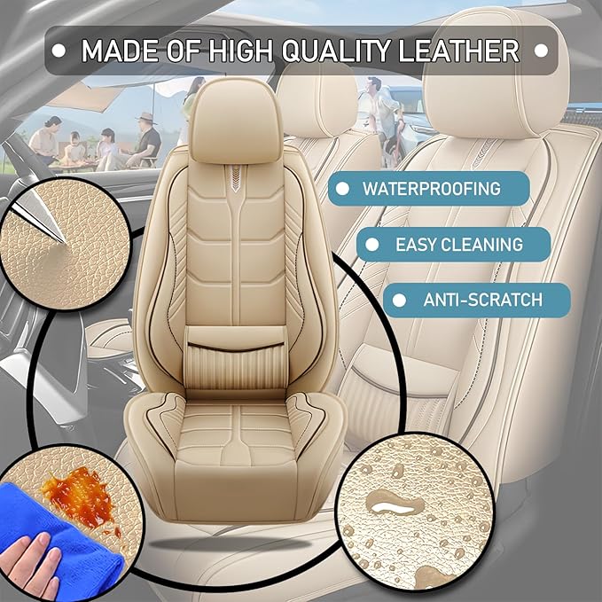 Leather Car Seat Covers Fit for Toyota Corolla Hybrid 2020-2024, 5 Seater Car Seat Cover, Premium Waterproof, Scratch Resistant Car Interior Accessories (Full Set Beige)