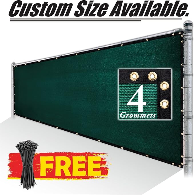 Royal Shade Custom Size 5' x 140' Green Fence Privacy Screen Windscreen Cover Netting Mesh Fabric Cloth - Cable Zip Ties Included (We Make Custom Size)