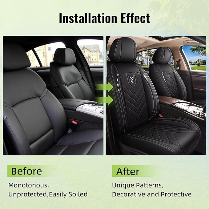 AOMSAZTO Car Seat Covers Full Set Front Set Fit for Ford Mustang 2007-2022 Faux Leather Waterproof Seat Covers Automotive Seat Cushion Protector(2 Seats, Black)