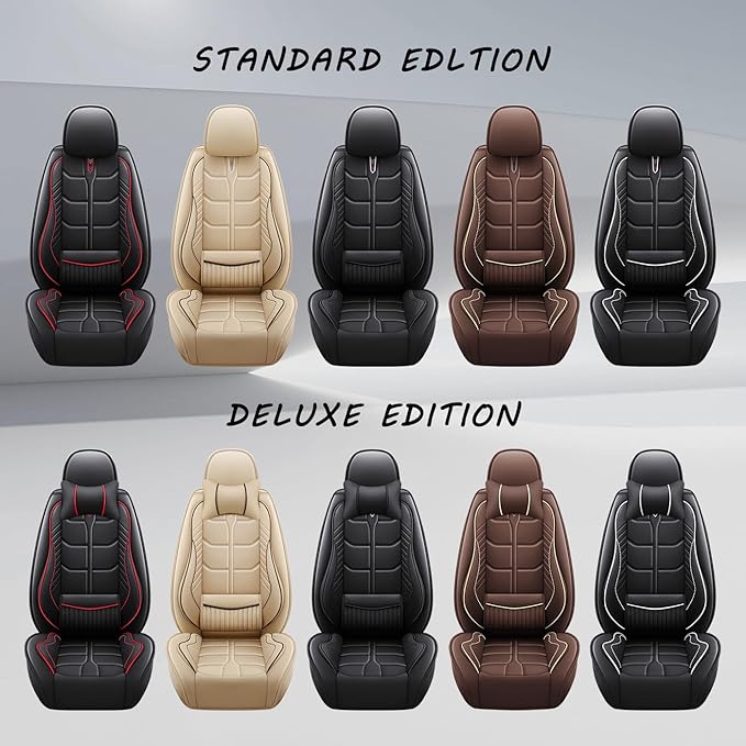 Leather Car Seat Covers Fit for Toyota Highlander 2001-2024, 5 Seater Car Seat Cover, Premium Waterproof, Scratch Resistant Car Interior Accessories (Full Set Black White)