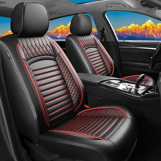 Fit Crosstrek Car Seat Covers for Subaru Crosstrek 2016-2025 2026 - Upgraded Premium Waterproof & Breathable Leather, Airbag Compatible,All-Weather Seat Cushion Protector(Full Set,Black+Red)