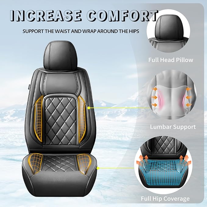 Fit Tucson Car Seat Covers Compatible with Hyundai Tucson 2010-2026, Premium Leather Breathable, Wear Resistant, Airbag Compatible, All-Weather Protection & Full Coverage, 2 Front Seat Black