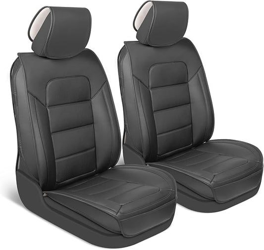 Classic Edition Seat Covers, Premium Faux Leather Seat Covers for Cars Trucks Vans SUV, Semi Custom Fit Car Seat Covers Front Seats Only, Automotive Interior Cover - Black