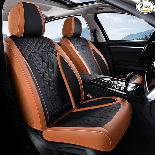 FLORICH Front Seat Covers Leather Seat Covers for Cars Automotive Seat Cover Breathable Waterproof Full Wrapping Edge Car Seat Protector Cover Universal Fit for Most Car Truck SUV, Brown&Black
