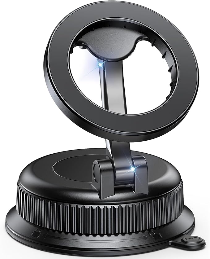 Magnetic Car Phone Holder for MagSafe, Strong Suction Cup Car Phone Mount for Dashboard & Windshield, 360° Rotatable & Foldable, Adjustable Cell Phone Holder for Car, Fits iPhone 12–17 Series