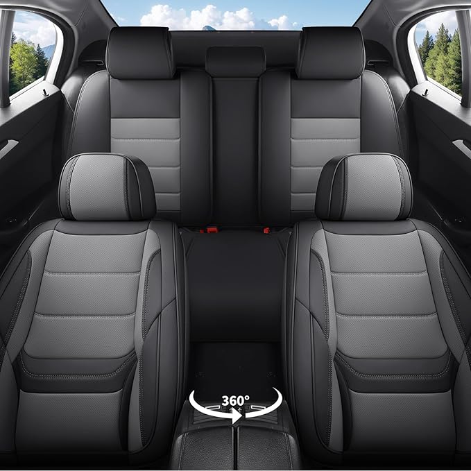 Car Seat Covers Full Set Custom Fit for Ford Maverick 2022-2025 - Premium Faux Leather with Lumbar Support, Breathable, Anti-Slip & Full Wrapping Edge (Black&Gray,Full Set)