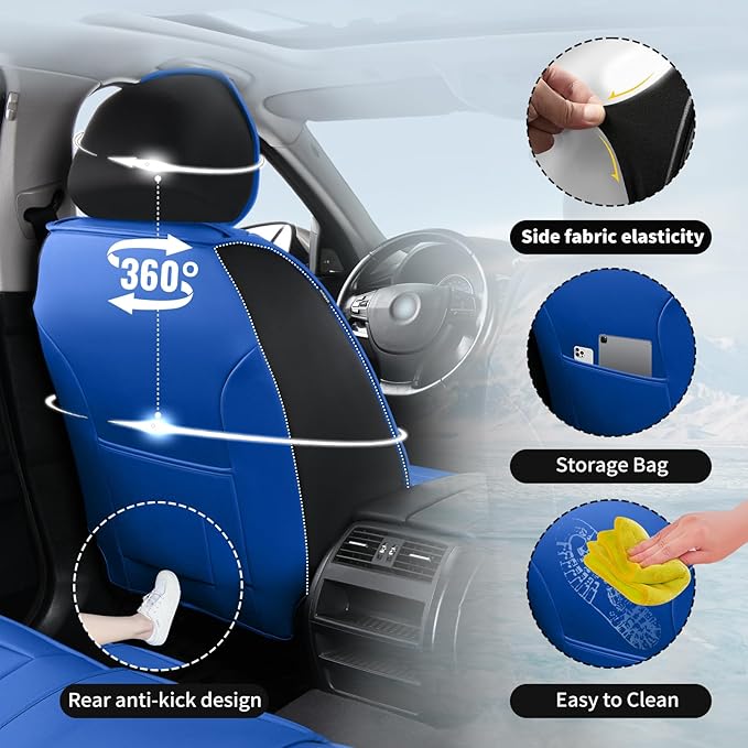 Fit Tucson Car Seat Covers Compatible with Hyundai Tucson 2010-2026, Premium Leather Breathable, Wear Resistant, Airbag Compatible, All-Weather Protection & Full Coverage, Full Set Blue&Black