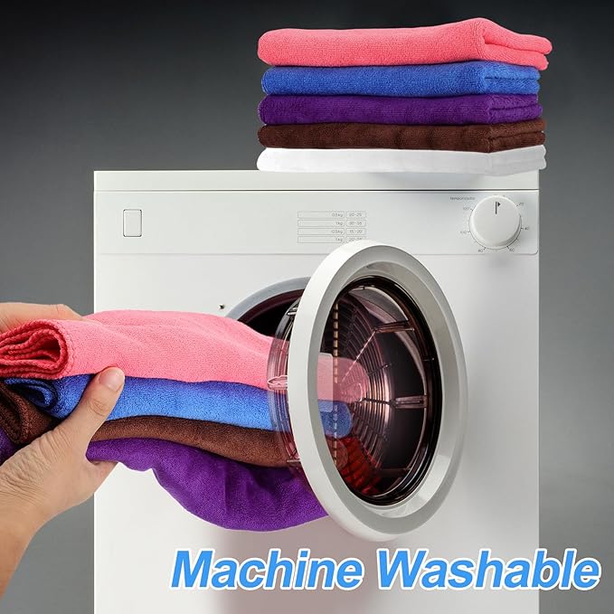 HARFINGTON 2 Pack Microfiber Cleaning Cloth, 28" x 12" Multi-Functional Cleaning Towels Reusable Absorbent Rags for Car Wash Kitchen Household Window Clean, Purple