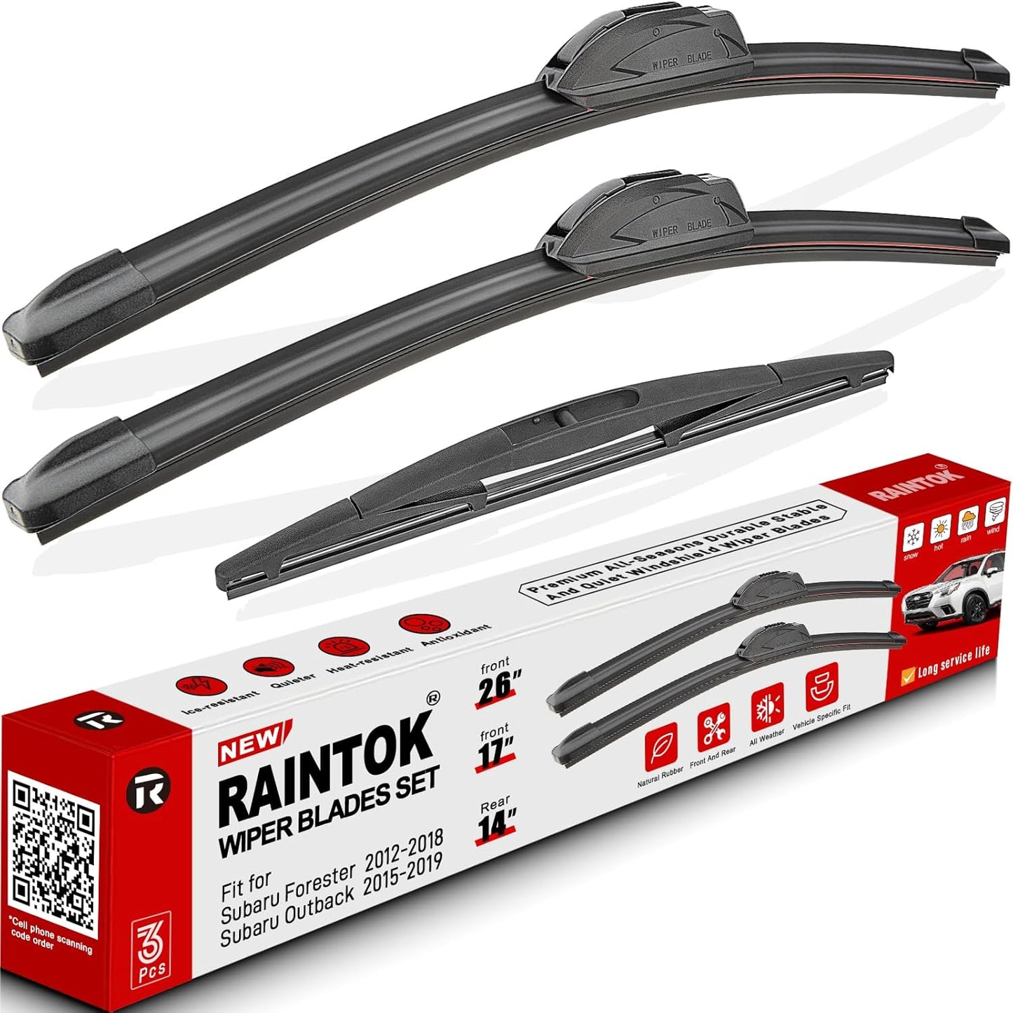 Windshield Wiper Blades Replacement for 2012-2018 Subaru Forester / 2015-2019 Subaru Outback Original Factory Quality Front Rear Wipers Blade Set for My Car - 26" 17" 14" (Pack of 3)