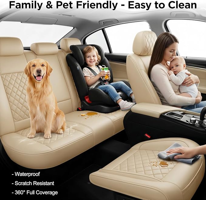 Fit for Sonata Car Seat Covers Compatible with Hyundai Sonata 2004-2026-Waterproof Breathable Leather Automotive Seat Cushions Protector, Airbag Compatible, Full Set 5 Seats(Beige)