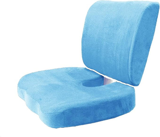 Bookishbunny 2pc High Resilience Memory Foam Seat Chair Waist Lumbar Back Support Cushion Pillow Car Office Home (Light Blue)
