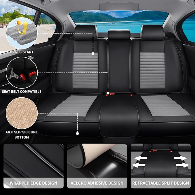 Car Seat Covers Full Set Fit for Toyota C-HR 2018-2022, Premium Faux Leather Car Seat Protector,Breathable Anti-Slip Full Wrapping Edge Seat Covers(Black&Gray,Full Set)