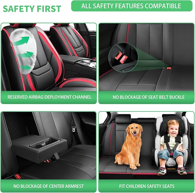 Fit Prologue Car Seat Covers for Honda Prologue 2024 2025 2026-Upgraded Premium Waterproof & Breathable Leather,Airbag Compatible,All-Weather Seat Cushion Protector,Full Set,Black-Red